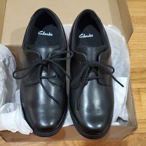 Clarks Boys Black Leather Shoes